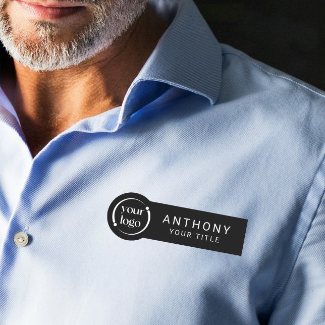 Simple Modern Professional Logo on Black Name Tag (Personalize with your logo, name and title.)