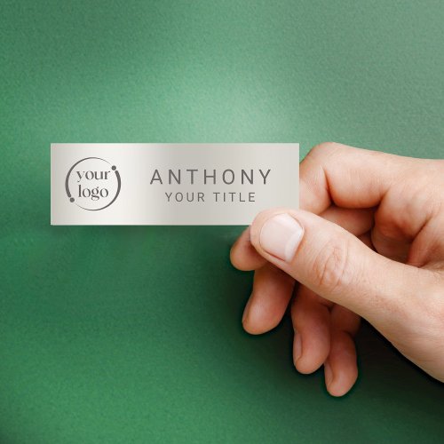 Simple Modern Professional Logo on Pearl Metallic Name Tag