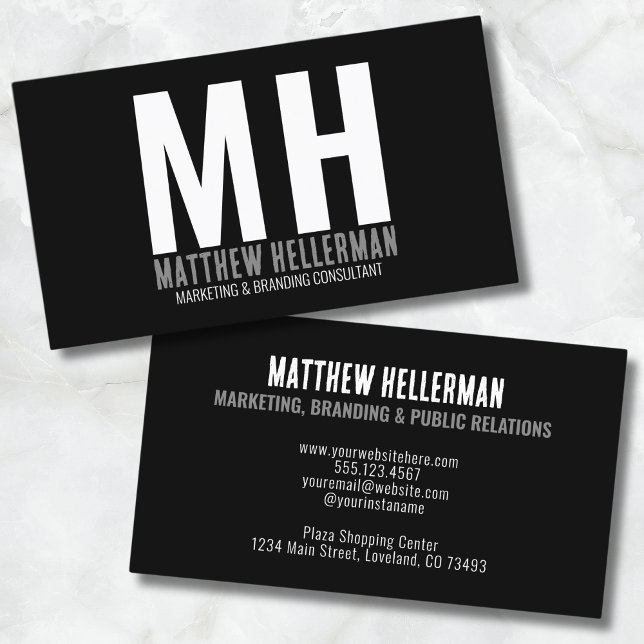 Simple Modern Professional Minimal Black Monogram Business Card (Simple Modern Professional Minimal Black Monogram Business Card)