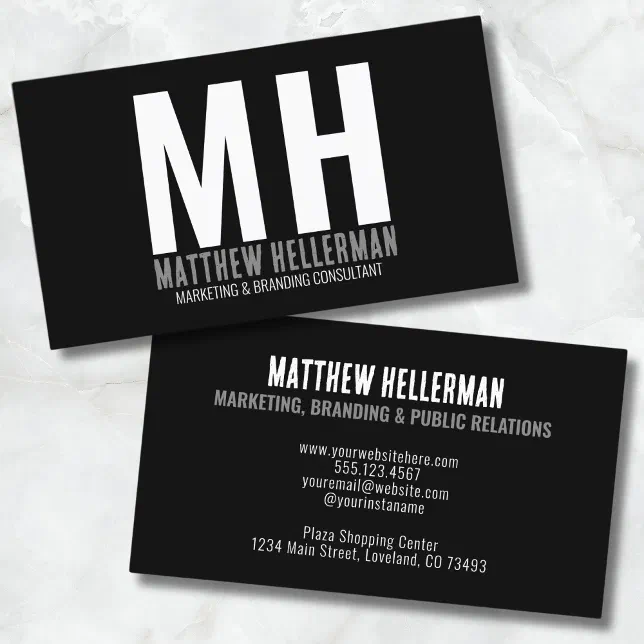 Simple Modern Professional Minimal Black Monogram Business Card | Zazzle