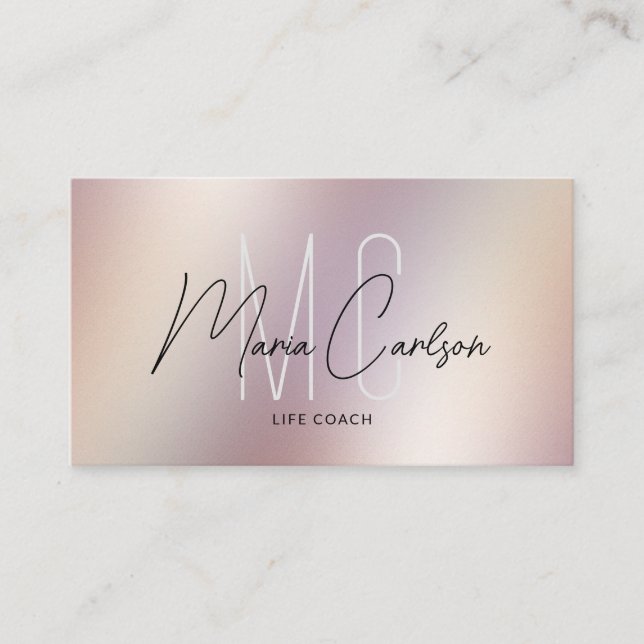 Simple Modern Professional Monogram Metallic  Squa Business Card (Front)