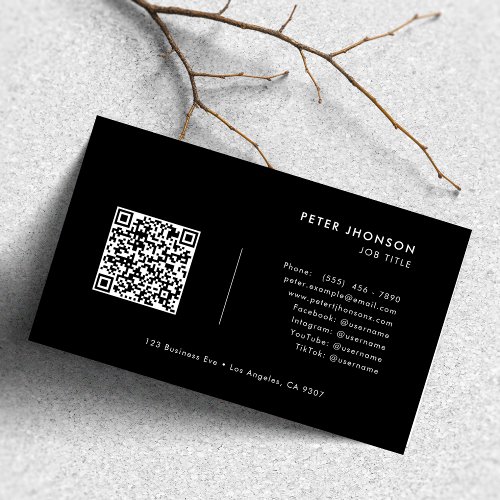 Simple Modern Professional QR Code Black  White Business Card