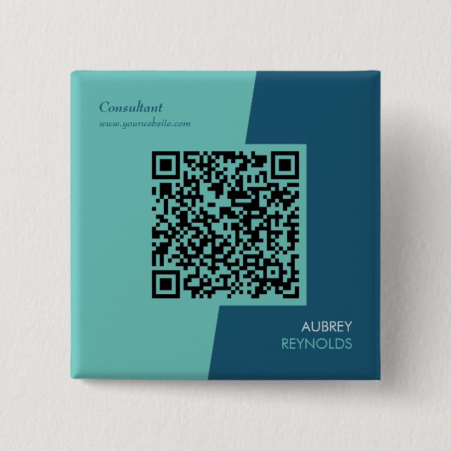 Simple Modern Professional QR Code Blue Green Button (Front)