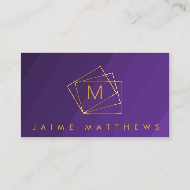 Simple Modern Professional Royal Purple and Gold Business Card (Front)