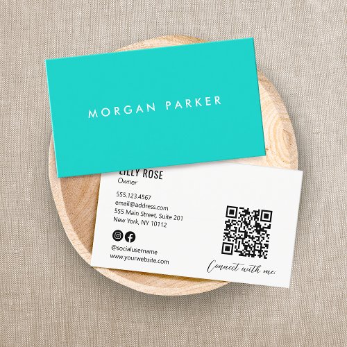 Simple Modern Professional Turquoise Blue Business Card