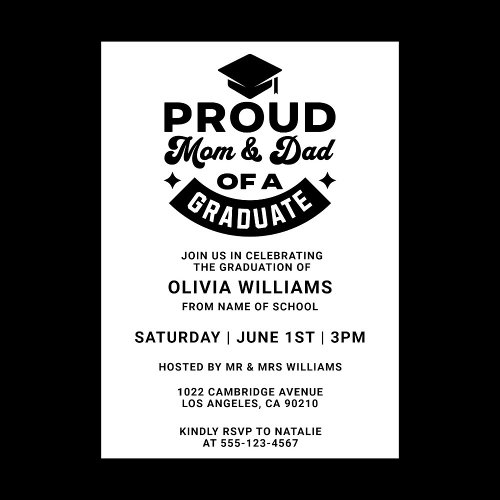 Simple Modern Proud Mom And Dad Graduation Party Invitation