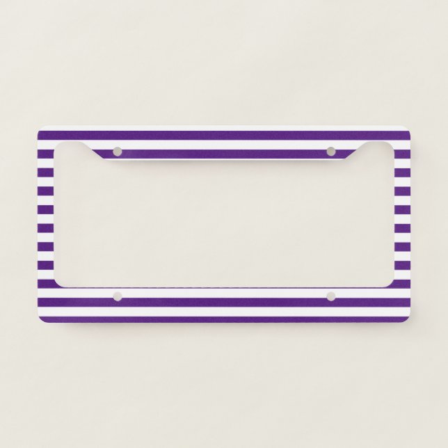 Simple Modern Purple and White Striped  License Plate Frame (Front)