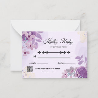 Simple Modern Purple Floral Wedding RSVP Card