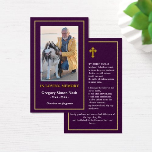 Simple Modern Purple Gold Photo Funeral Card