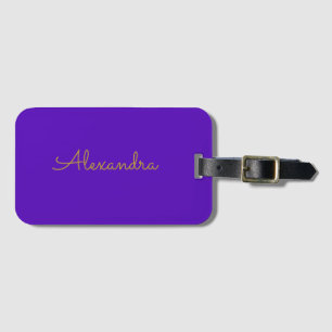 Simple Modern Purple Gold Script Luggage Tag