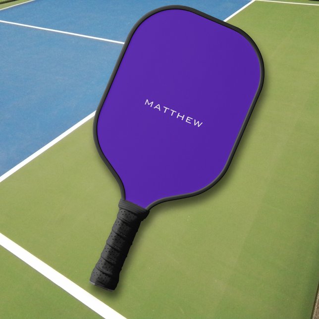 Simple Modern Purple Monogram First Name Pickleball Paddle (Creator Uploaded)