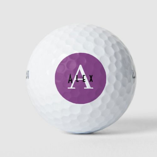 Simple Modern Purple Monogram Name  Initial Golf Balls