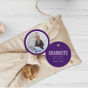 Simple Modern Purple Photo Graduation Favor Tags