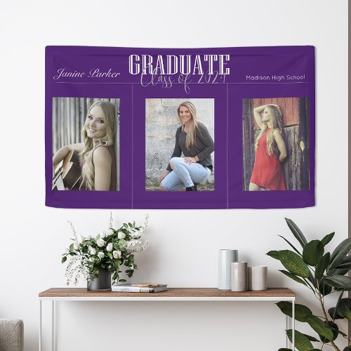 Simple Modern Purple Photo Graduation Party Banner
