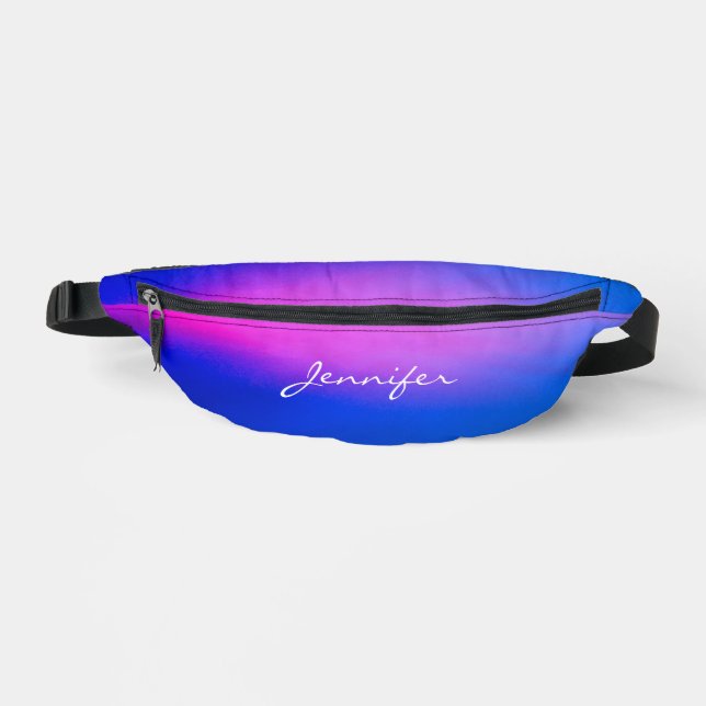 Simple Modern Purple Pink Blue With Script Name Fanny Pack (Front)