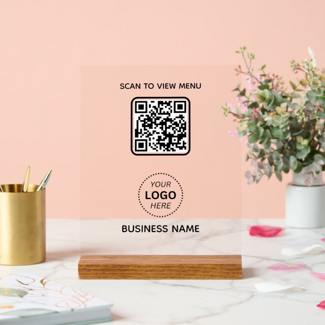  Simple Modern QR Code Menu Business Name & Logo  Acrylic Sign (Wedding)
