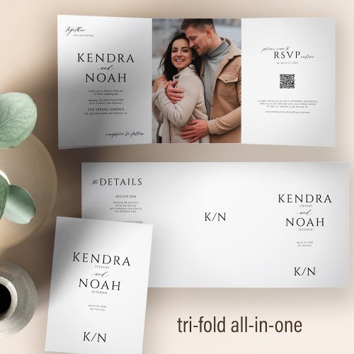 Simple modern QR code PHOTO elegant wedding Tri_Fold Invitation