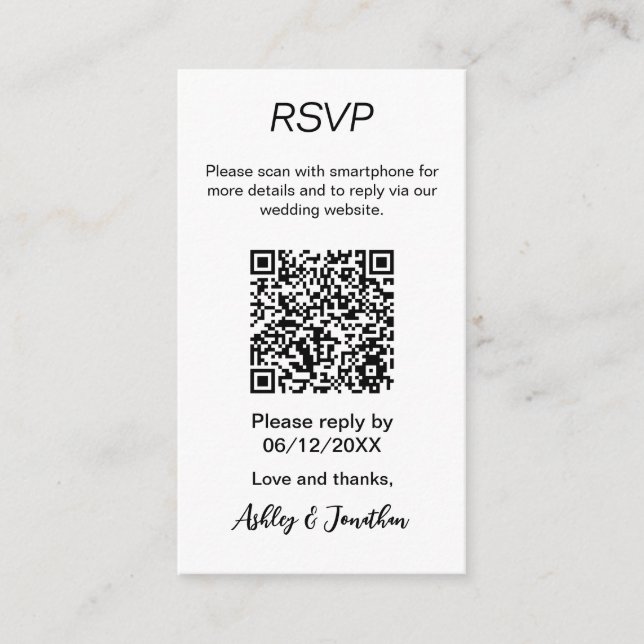 Simple Modern QR Code RSVP Enclosure Card (Front)