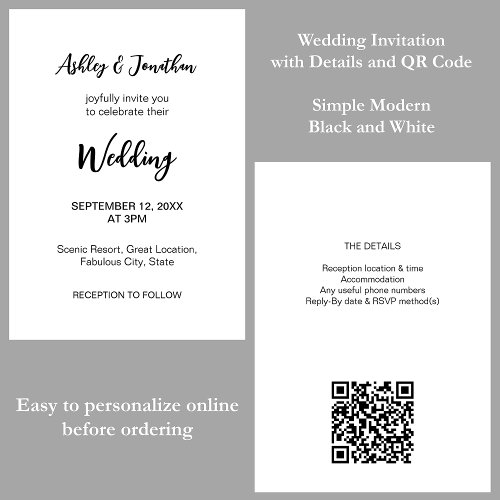 Simple Modern QR Code RSVP Wedding Invitation