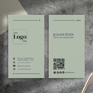 Simple Modern QR Code Sage Green Minimalist Business Card