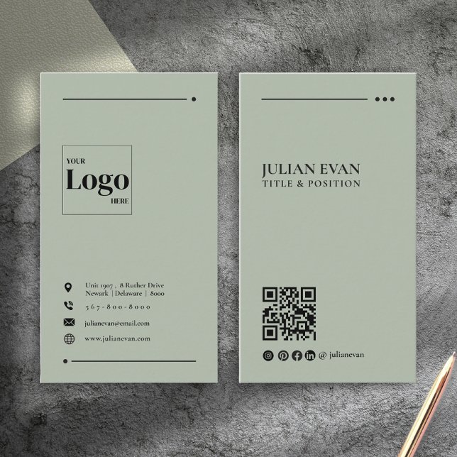 Simple Modern QR Code Sage Green Minimalist Business Card (Simple Modern QR Code Sage Green Minimalist Business Card)
