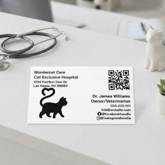Simple , Modern , QR Code Veterinary Hospital Business Card