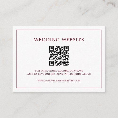 Simple Modern QR Code Website Burgundy Wedding Enclosure Card