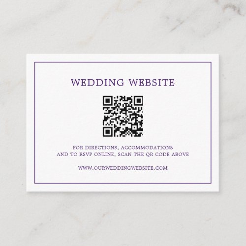 Simple Modern QR Code Website Royal Purple Wedding Enclosure Card