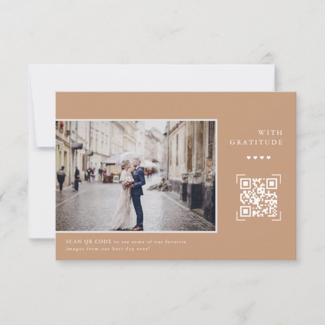 Simple Modern QR Code | Wedding Photo Thank You Card (Front)