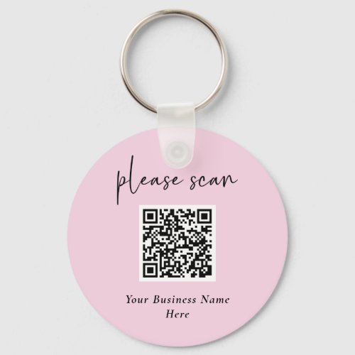 Simple Modern QR Code with Business Name  Pink Keychain