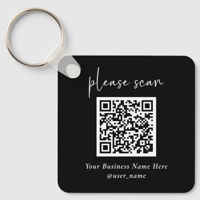 Simple Modern QR Code with Logo Back | Black Keychain (Front)