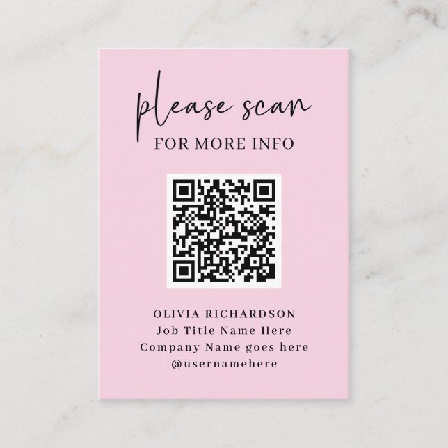 Simple Modern QR Code with Logo Back | Blush Pink Business Card (Front)