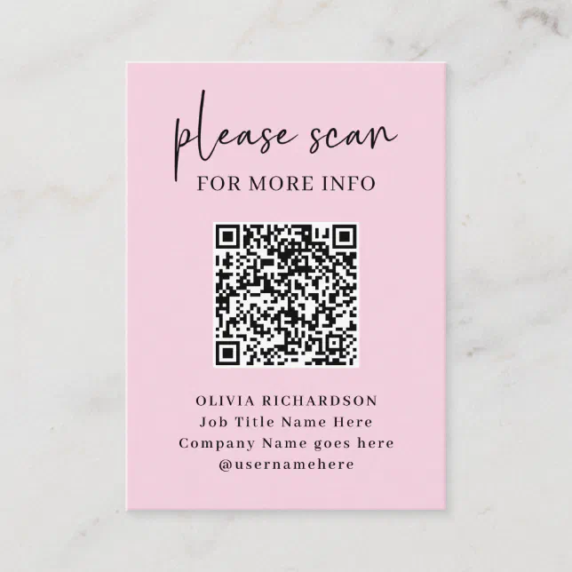 Simple Modern QR Code with Logo Back | Blush Pink Business Card | Zazzle