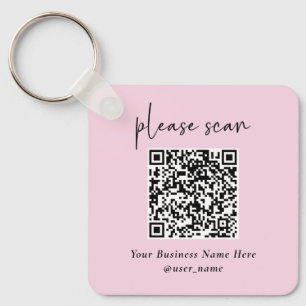 Simple Modern QR Code with Logo Back   Blush Pink Keychain