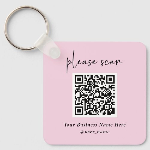Simple Modern QR Code with Logo Back  Blush Pink Keychain