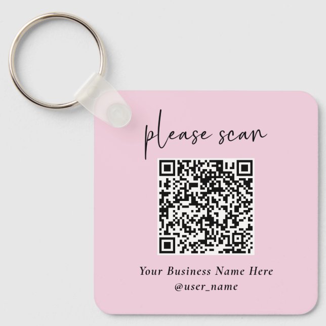 Simple Modern QR Code with Logo Back | Blush Pink Keychain (Front)