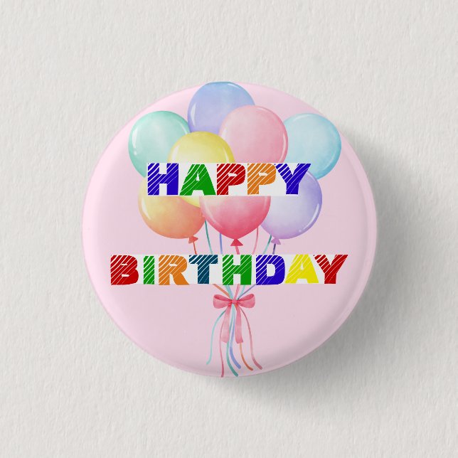 Simple Modern rainbow balloon birthday party Button (Front)
