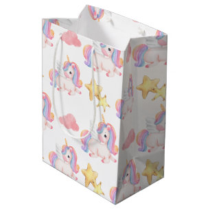Simple Modern Rainbow unicorn birthday party Medium Gift Bag