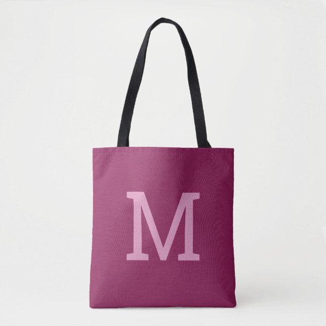 Simple Modern Raspberry Monogram Initial Tote Bag (Front)