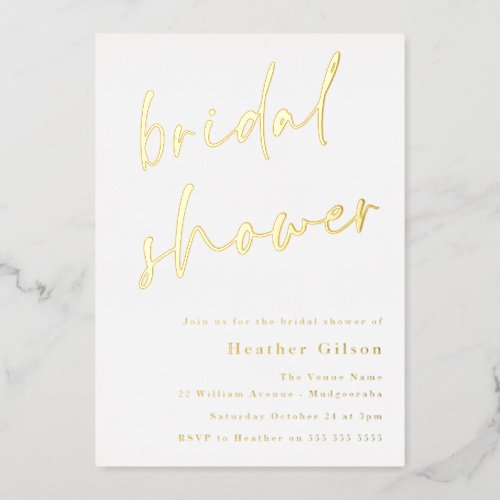 Simple Modern Real Gold Bridal Shower Golden Foil Invitation