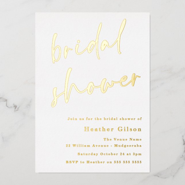 Simple Modern Real Gold Bridal Shower Golden Foil Invitation (Front)