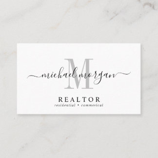 Simple Modern Realtor Script Monogram Business Card