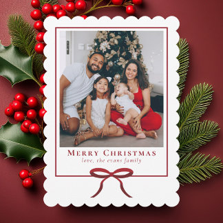 Simple Modern Red Bow Family Photo Holiday Card