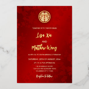 Simple Modern Red Chinese Wedding Foil Invitation