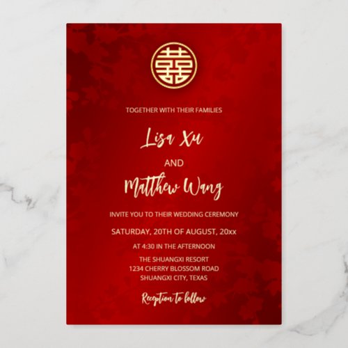  Simple Modern Red Chinese Wedding Foil Invitation