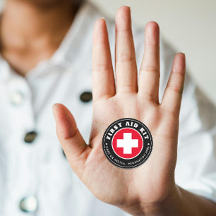 Simple Modern Red Cross First Aid Black Medical Classic Round Sticker