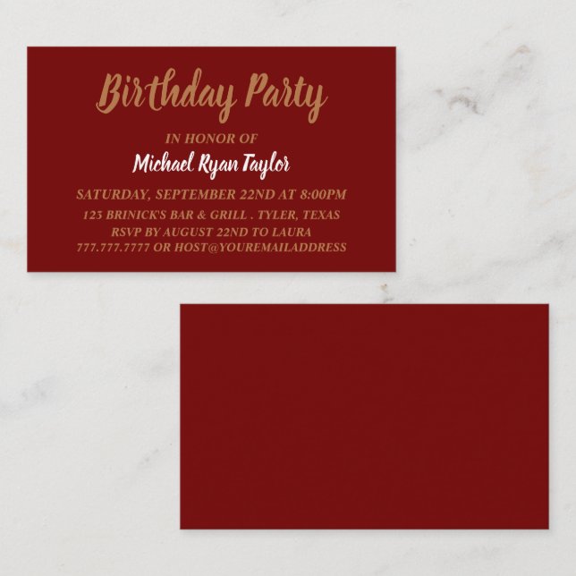 Simple & Modern, Red & Gold Birthday Party Ticket (Front/Back)