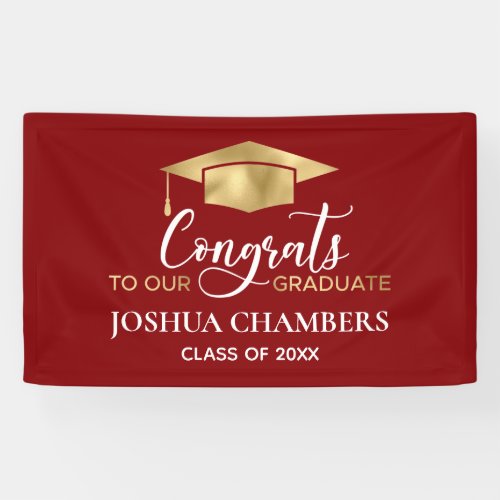 Simple Modern Red Gold Graduation Banner