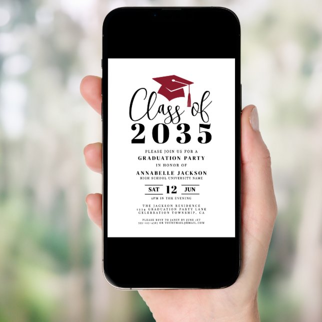 Simple Modern Red Graduation Party Invitation (Front Digital)