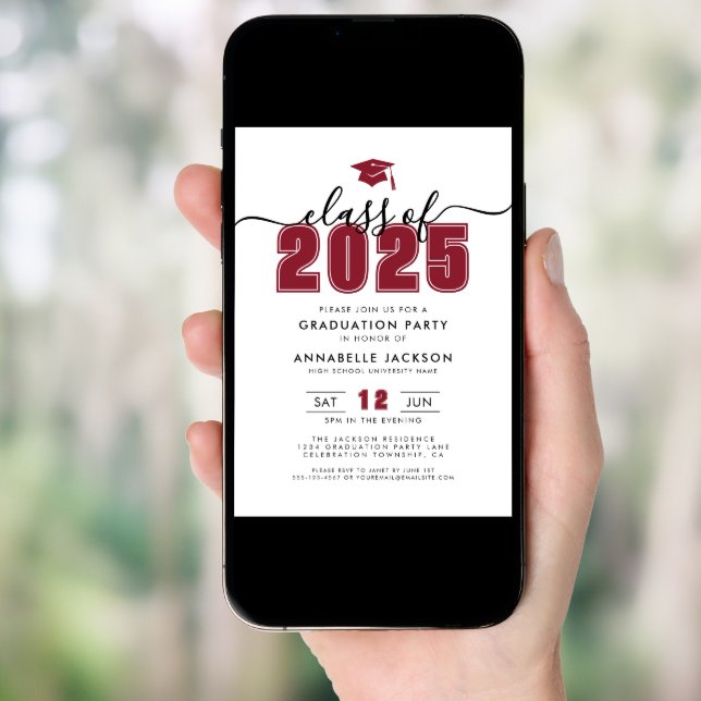 Simple Modern Red Graduation Party Invitation (Front Digital)